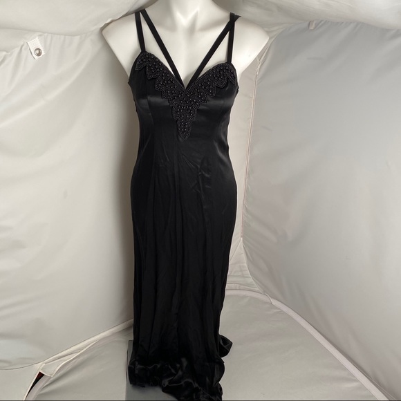Alchemy by Joo Mee black satin formal dress with beaded sweetheart neckline - Picture 1 of 11
